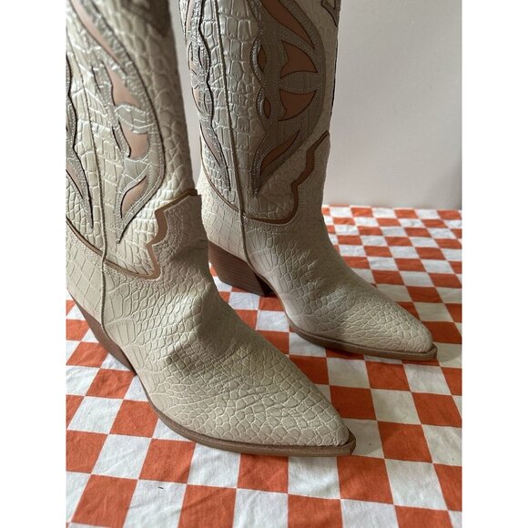 Steve Madden Wynter Boot Bone Multi Croc Leather Western - Picture 3 of 6